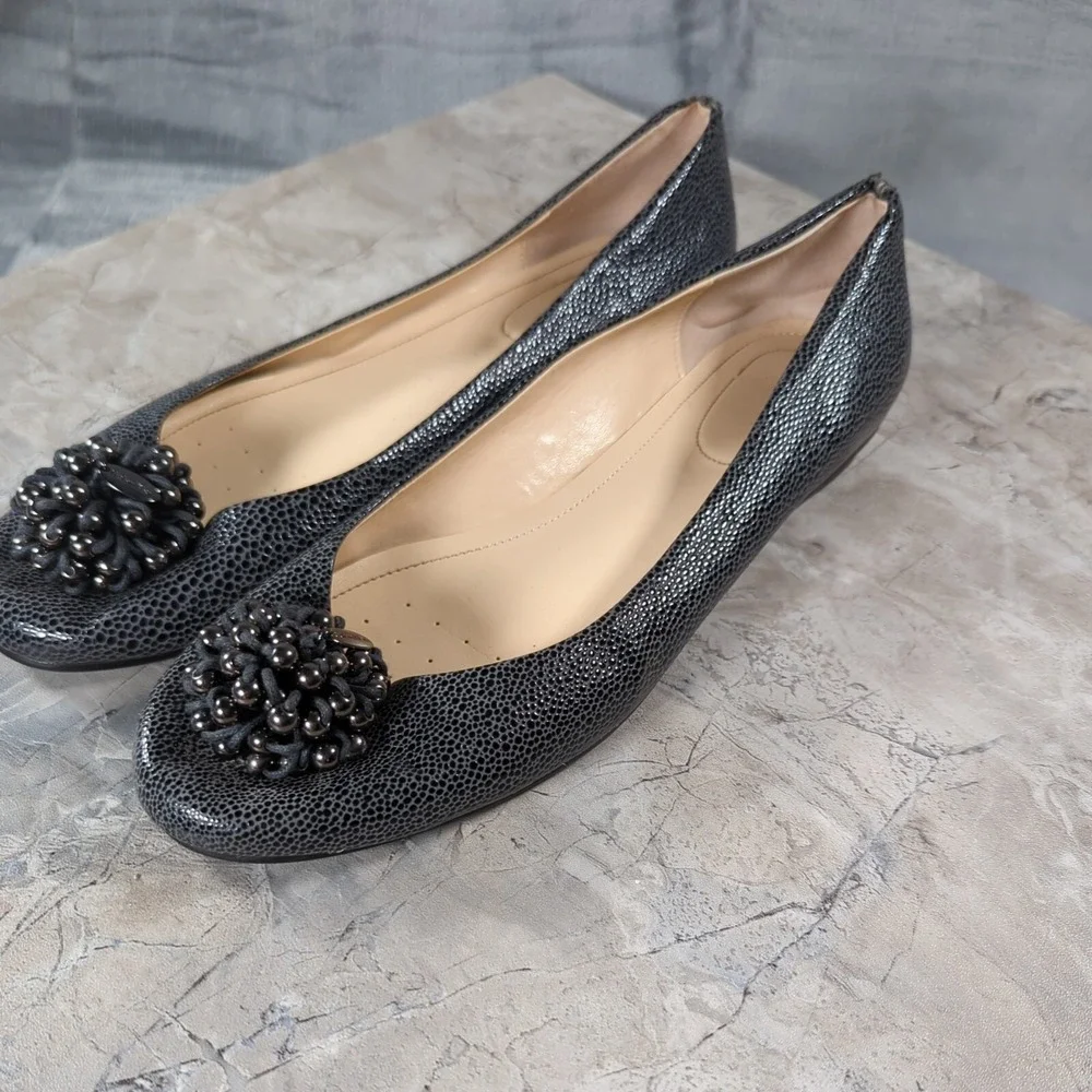 Calvin Klein Mackenzi Reptile Flat w/Cluster Bead Womens Sz 8.5 M‎